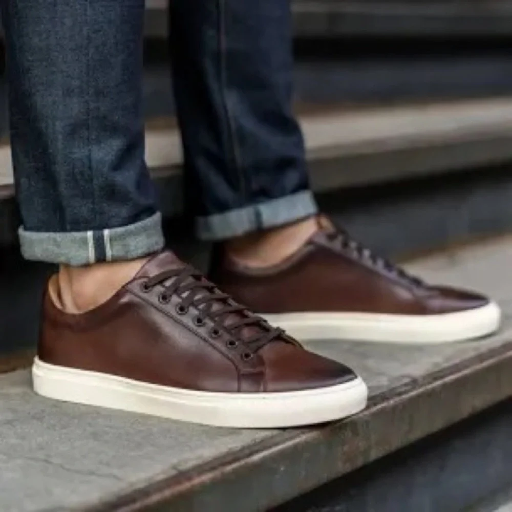 Magnanni Leather Sneakers High Quality Luxury Made In Spain Brown Mens Size 9